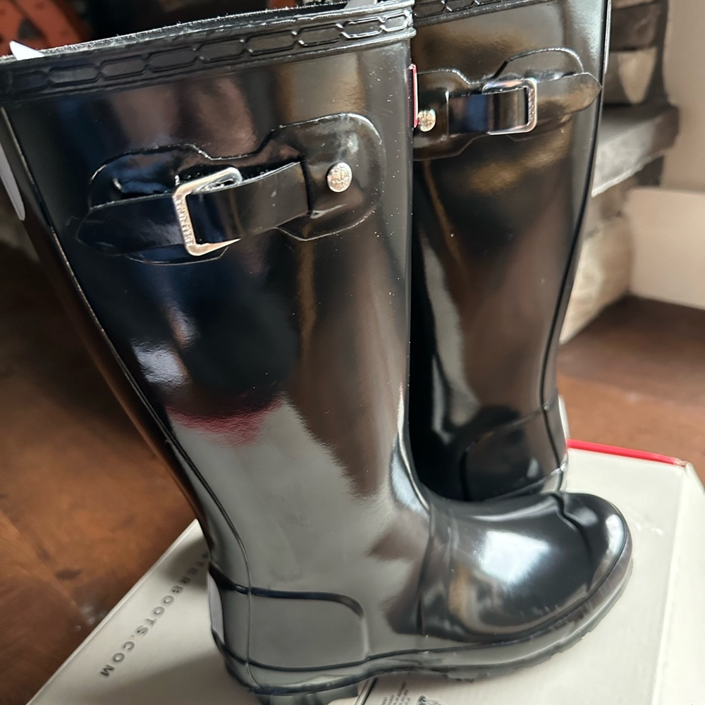 Hunter Original Gloss Tall Black Rain Boots Big Kids UK 1 US 2B/3G EU 33 - Picture 3 of 10